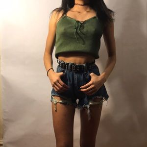 Forest green spaghetti strap cropped shirt